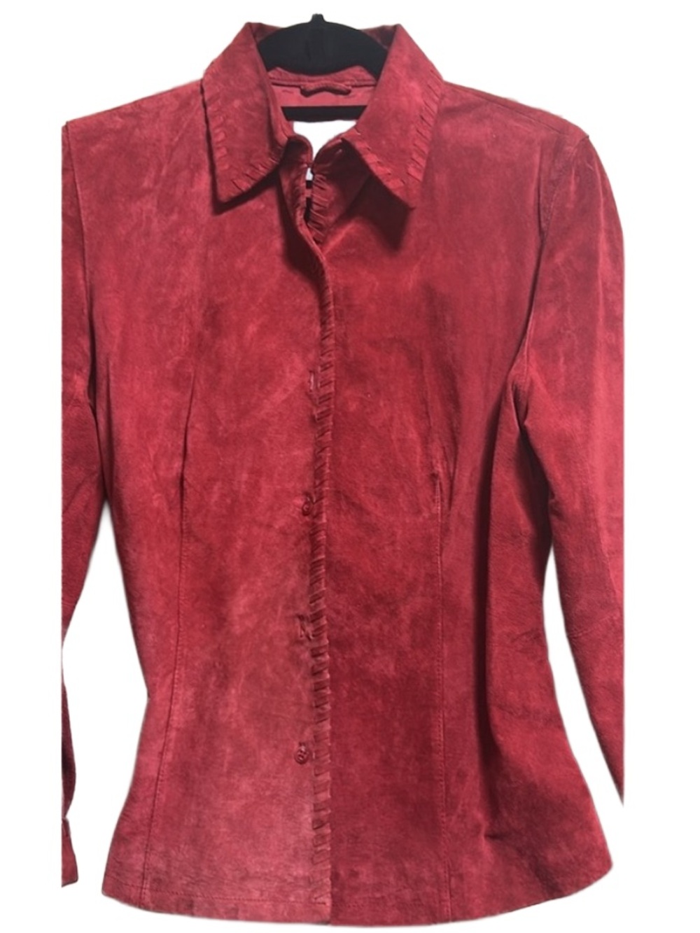 Vintage August Silk Suede Leather Button Down Top Pink Shacket Shirt Size 8